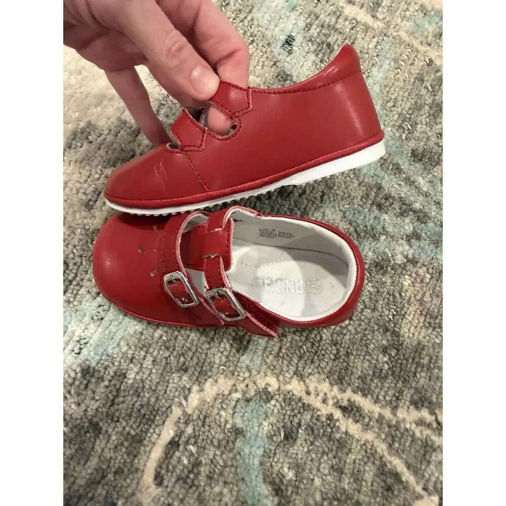 Angel Baby Girls Hattie Double Buckle Leather Mary Jane Sz 7 Red Leather